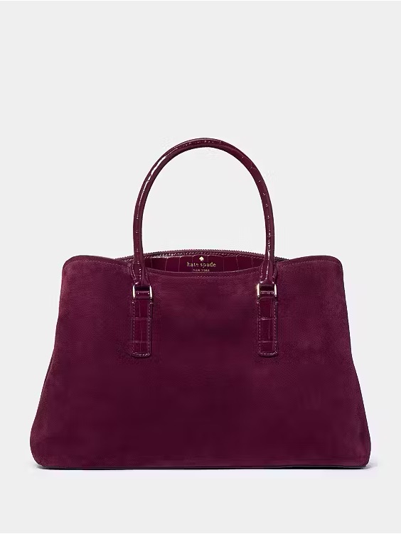 Kate Spade Ny Thompson Street Suede & Croc Embossed Satchel Bag, Deep Cherry Nwt
